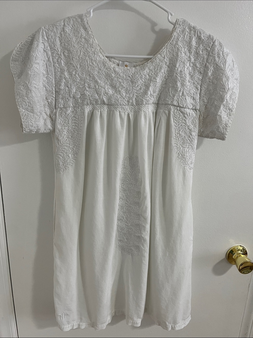 White Embroidered Short Sleeve Dress